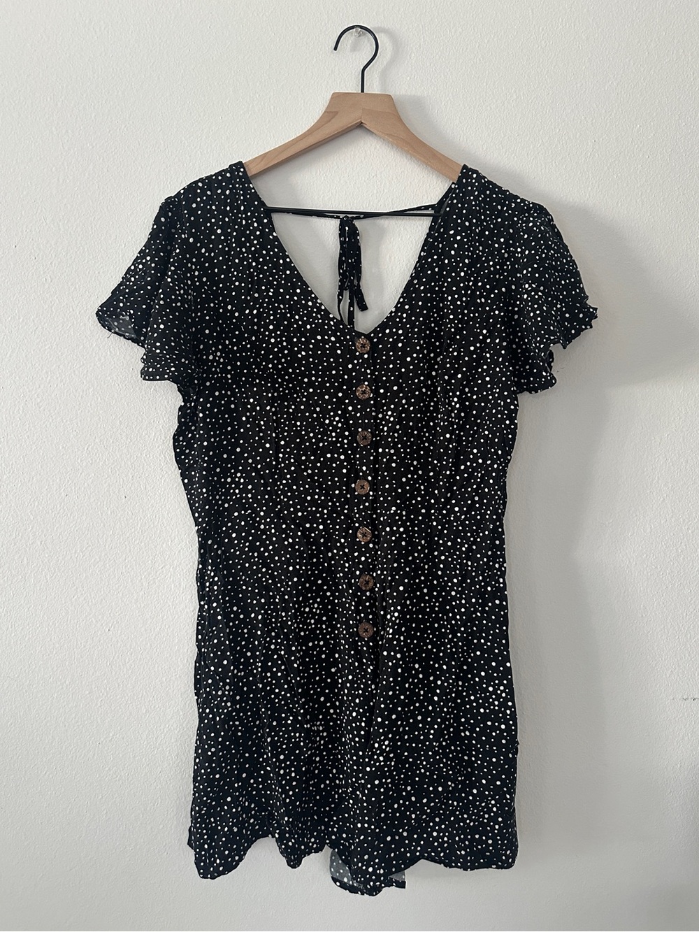 Navy Polka Dot Button-Front Women's Mini Romper